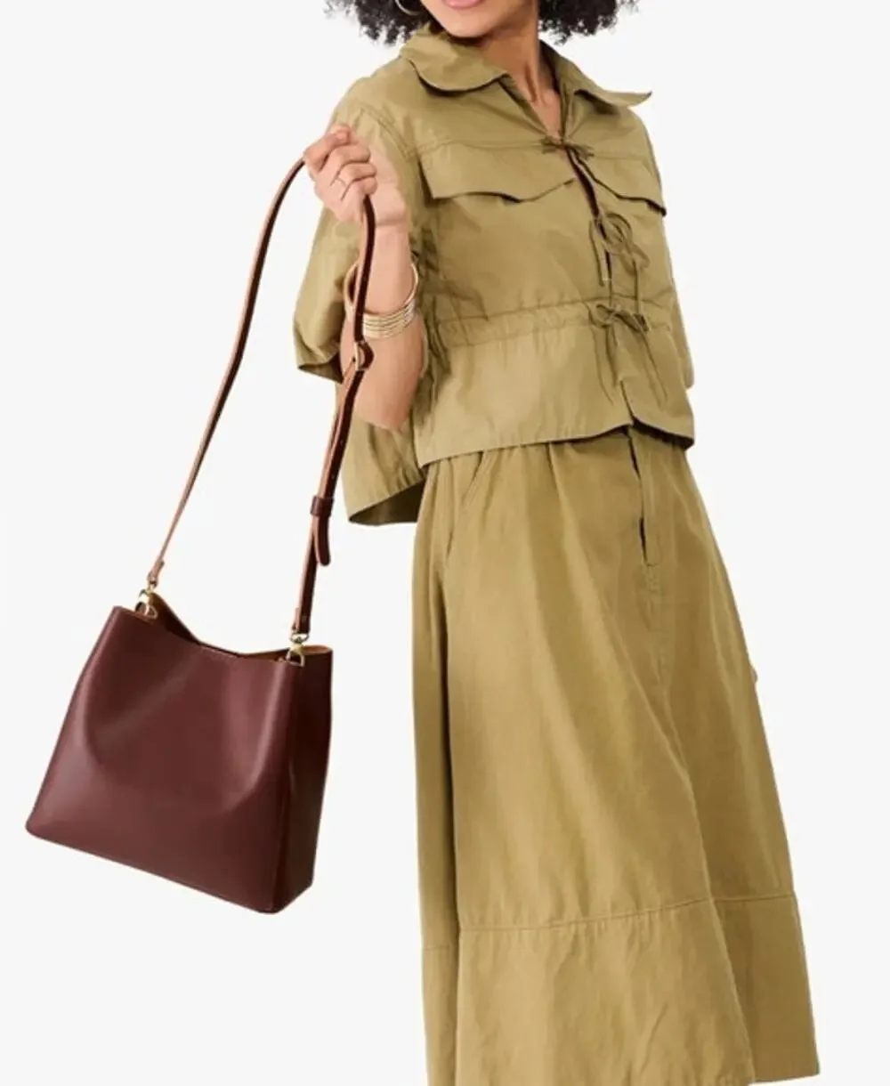 Portland Leather Butterfly Bucket Bag, Shoulder Bag, Adjustable Strap, Cognac